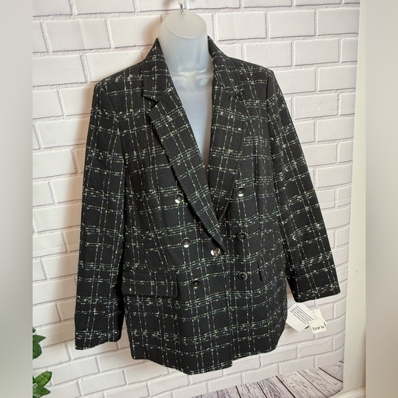 Bar IlI Women's Metallic Plaid black One-Button Blazer/size L - Picture 14 of 15